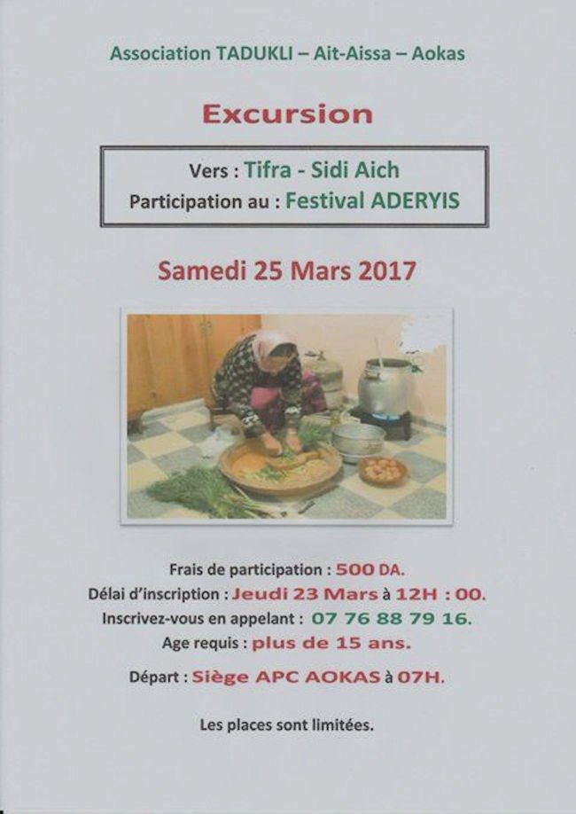 Agenda : Excursion vers Tifra dans le cadre du festival Aderyis