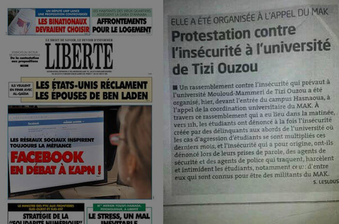 Le journal algérien Liberté parle du rassemblement de la Coordination Universitaire MAK-Anavad de Tizi Wezzu