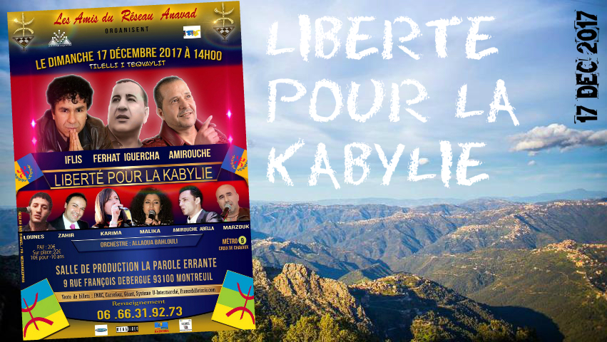 Ouverture des ventes de billets pour le Meeting-Gala « Liberté pour la Kabylie » du 17 décembre