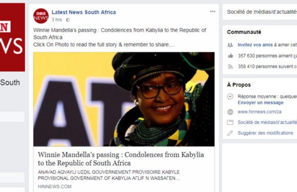 Diplomatie : Le message de condoléances de la Kabylie à Winnie Mandela repris par un journal à forte audience en Afrique du Sud