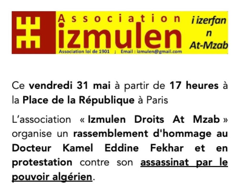 La ligue kabyle des droits humains, appelle au rassemblement initié par l’association Izemulen à Paris