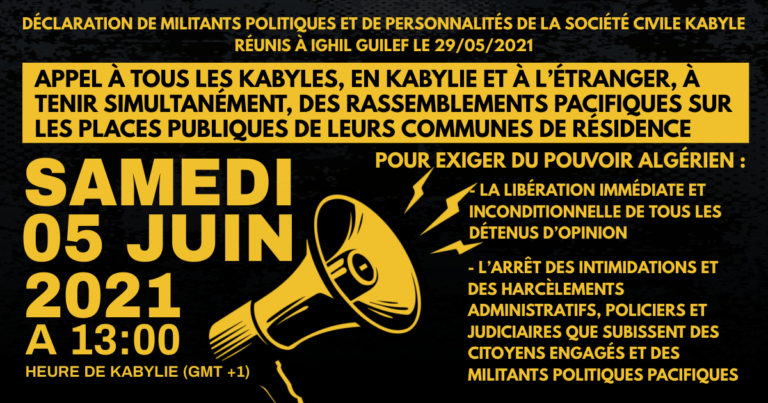 DÉCLARATION DE MILITANTS POLITIQUES ET DE PERSONNALITÉS DE LA SOCIÉTÉ CIVILE KABYLE