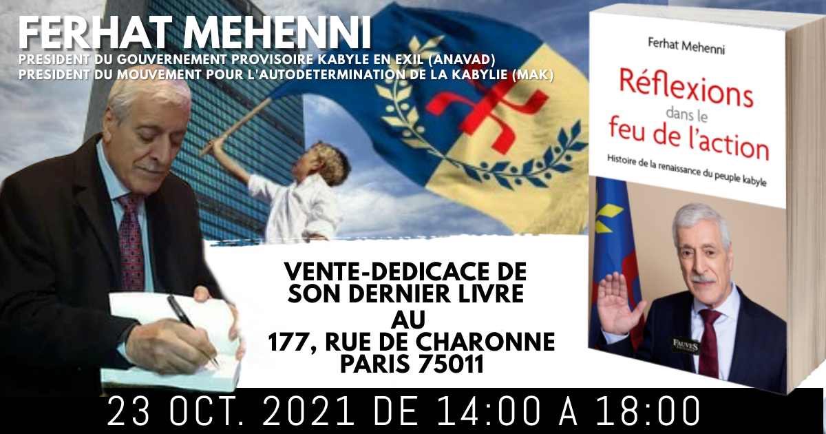 SAMEDI 23 OCTOBRE : VENTE-DEDICACE DU LIVRE DU PRESIDENT FERHAT MEHENNI A PARIS