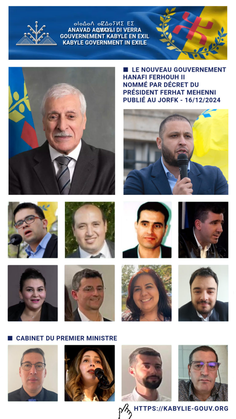 Décret présidentiel portant remaniement du Gouvernement Kabyle en Exil