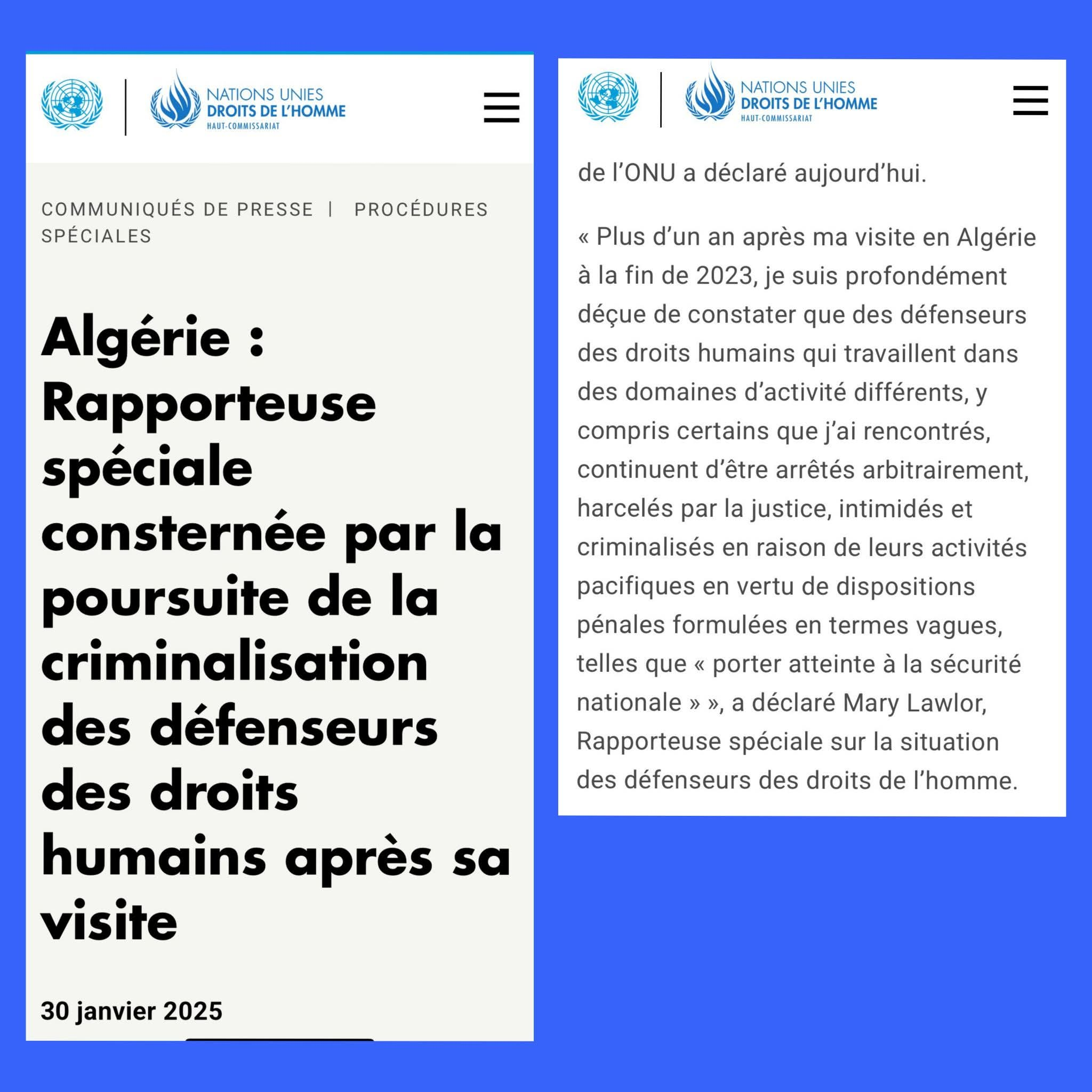 ONU / algérie, Mme mary lawlor tire la sonnette d’alarme