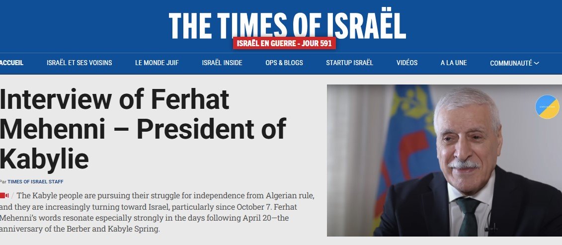 Ferhat Mehenni sur Times of Israel : « Nous sommes ouverts à toute alliance fondée sur la coopération et la solidarité » (Interview)