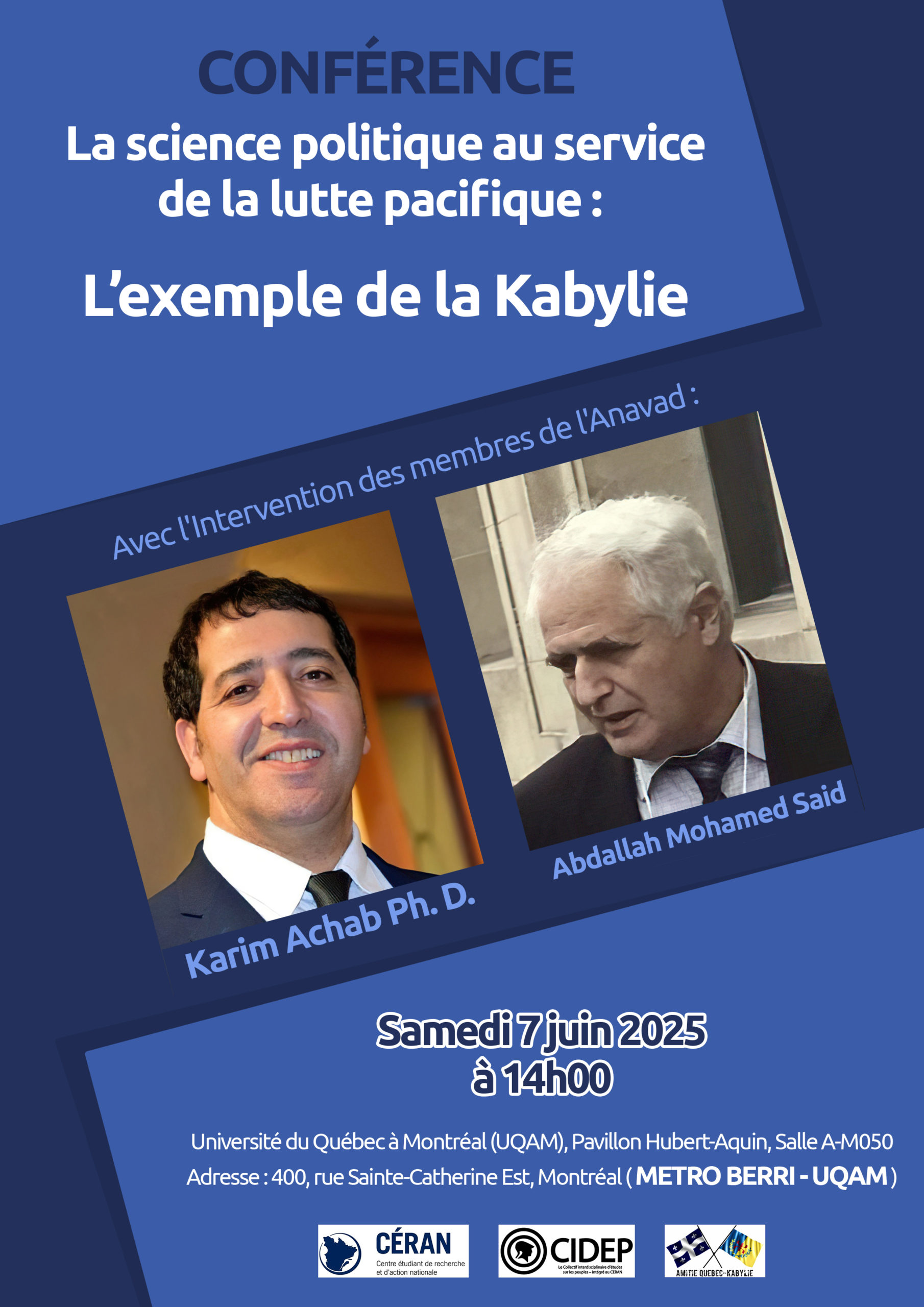 AGENDA – Conférence-débat à l’université du Québec : « La science politique au service de la lutte pacifique : l’exemple de la Kabylie »