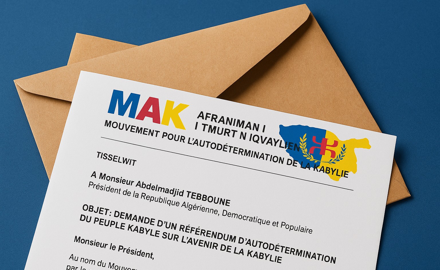 Lettre de Ferhat Mehenni à Abdelmadjid Tebboune sur l’avenir de la Kabylie