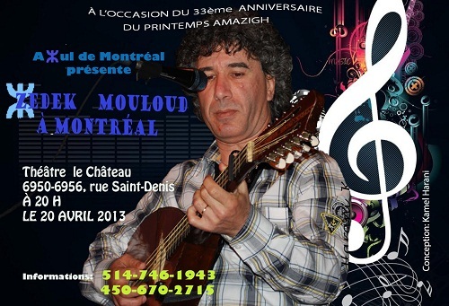 Printemps amazigh à Montréal : Zedek Mouloud au Théâtre le Château, le samedi 20 avril