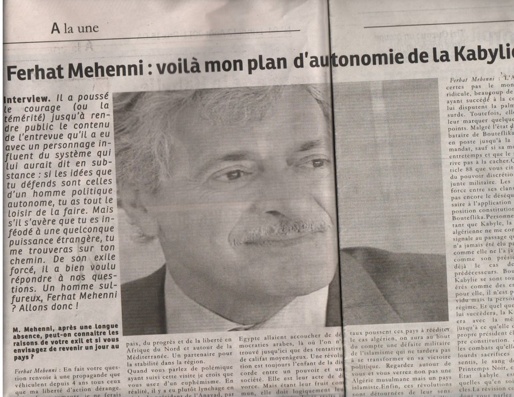 ANAVAD : Entretien du président du GPK Mass Ferhat Mehenni au quotidien La cité. ANAVAD : Entretien du président du GPK Mass Ferhat Mehenni au quotidien La cité.