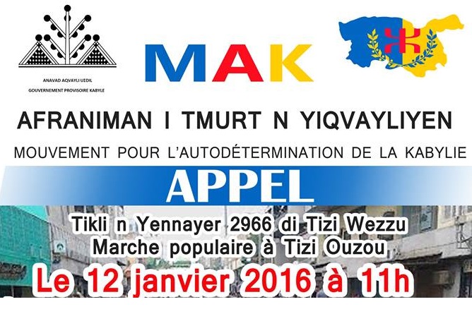 MAK: Le conseil universitaire de Tizi Ouzou appelle à la marche populaire de Yennayer (12 janvier) MAK: Le conseil universitaire de Tizi Ouzou appelle à la marche populaire de Yennayer (12 janvier)