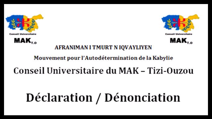 Déclaration du Conseil universitaire MAK:  Déclaration du Conseil universitaire MAK: