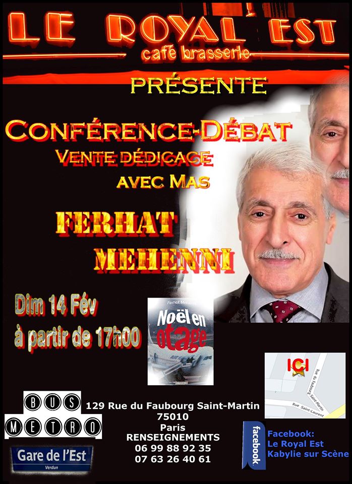 Paris : Conférence-débat de Ferhat Mehenni ce dimanche au Royal Est Paris : Conférence-débat de Ferhat Mehenni ce dimanche au Royal Est