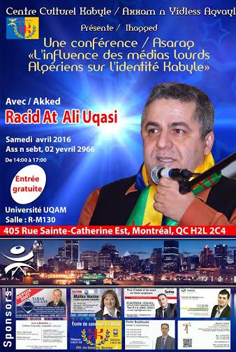 Québec : Conférence le 02 avril avec Racid At Ali Uqasi sur l'influence des médias lourds algériens sur l'identité kabyle Québec : Conférence le 02 avril avec Racid At Ali Uqasi sur l'influence des médias lourds algériens sur l'identité kabyle
