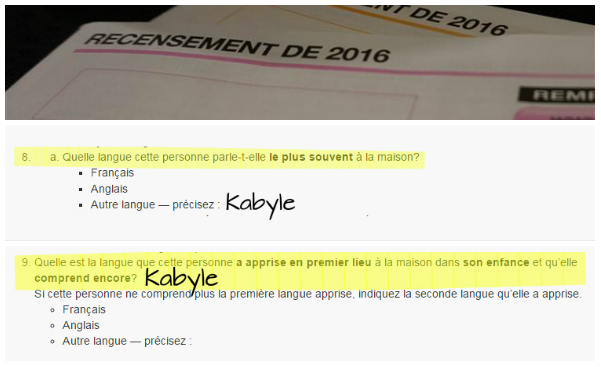 Recensement 2016 : Avis aux Kabyles du Québec et du Canada Recensement 2016 : Avis aux Kabyles du Québec et du Canada