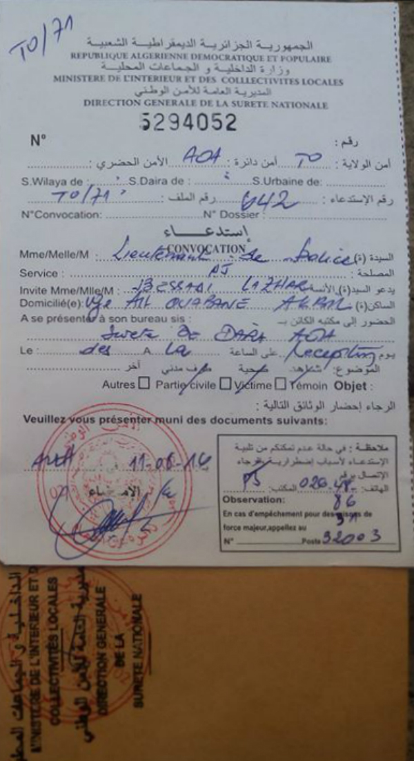 Alerte : Plusieurs militants kabyles de nouveau convoqués par la sûreté de l'Etat algérien