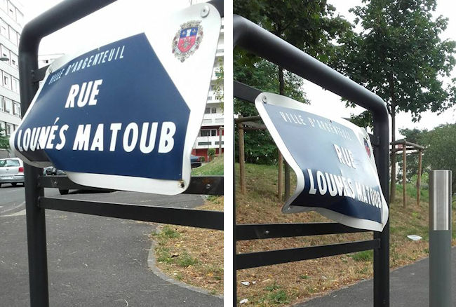 La plaque de la rue Lounès Matoub à Argenteuil vandalisée