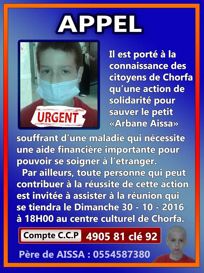 Le Président du MAK au chevet d'un jeune cancéreux qui fait appel à la solidarité kabyle