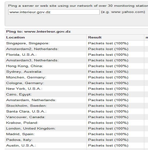 Attaque DoS contre le site Internet du ministère de l'Intérieur algérien