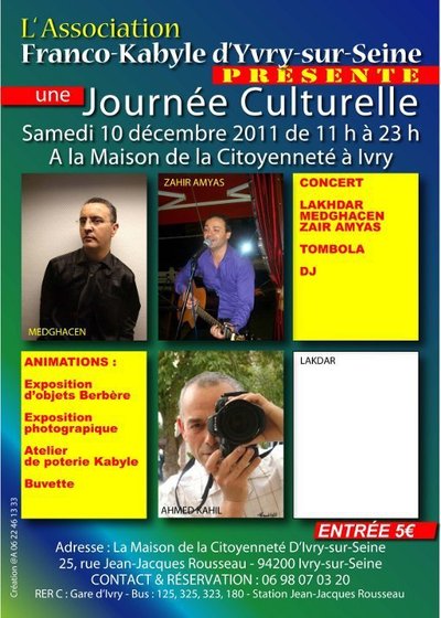 Journée culturelle de l'association Franco-Kabyle d'Ivry-sur-Seine le 10 décembre Journée culturelle de l'association Franco-Kabyle d'Ivry-sur-Seine le 10 décembre