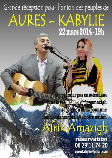 Tamazgha: Rencontre des pays Chaoui et Kabyle à Paris, le 22 mars 2014, à 19h