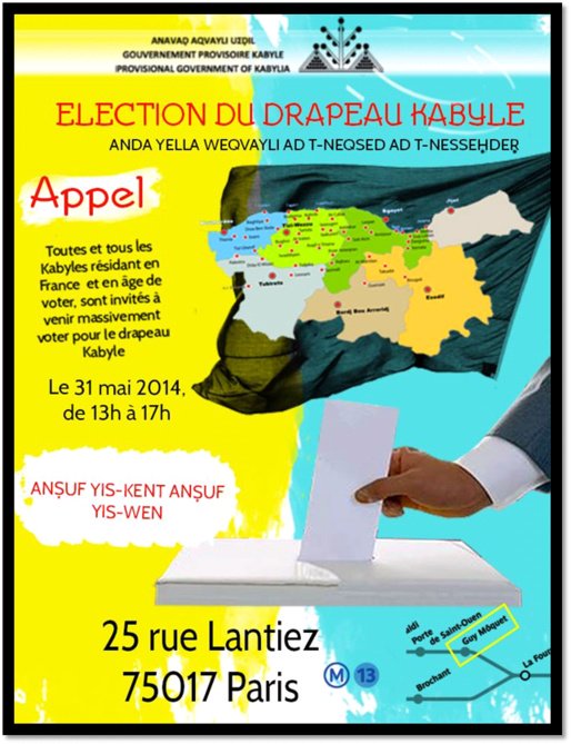 Appel à l'élection du drapeau kabyle : Second vote en région parisienne le 31 mai 2014 