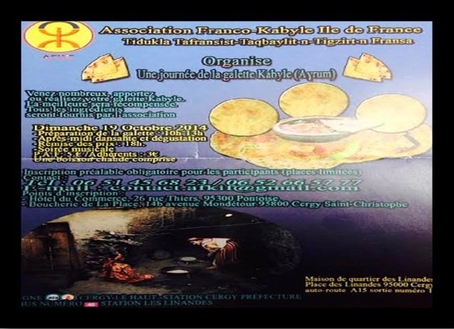 L'Association Franco-kabyle d'île de France organise une journée de la galette kabyle