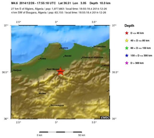 Le nord de l'Algérie secoué par un séisme de M 4,8 (USGS) (actualisé)