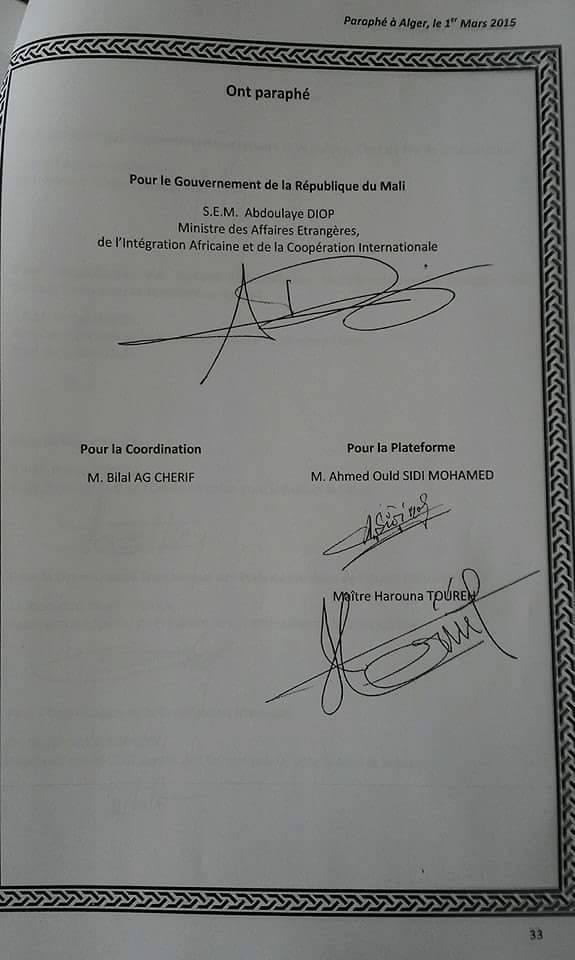 Accord d'Alger (Mali- Azawad) : Bilal AG Acherif refuse de signer, les USA non plus n'ont pas signé..