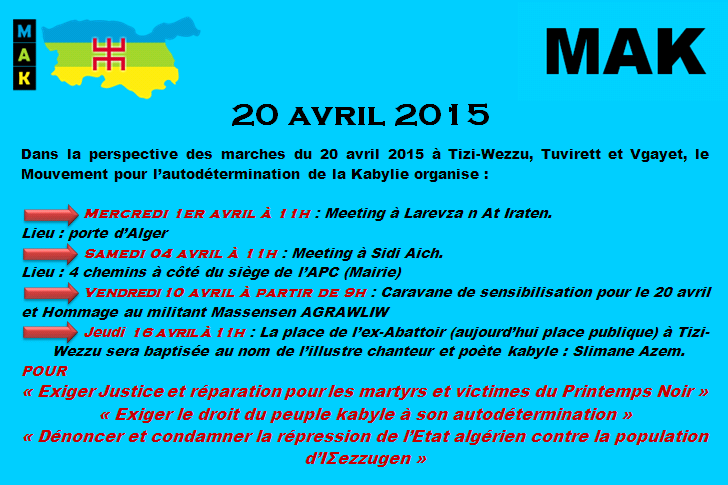 Préparation de la marche du 20 avril : meetings et caravanes au programme du MAK.