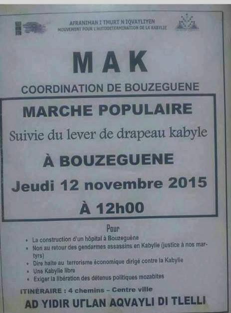 MAK/ Marche du 12 novembre à Bouzeguène: Précision des initiateurs