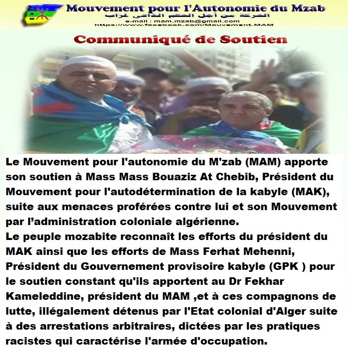 Le MAM apporte son soutien au président du MAK