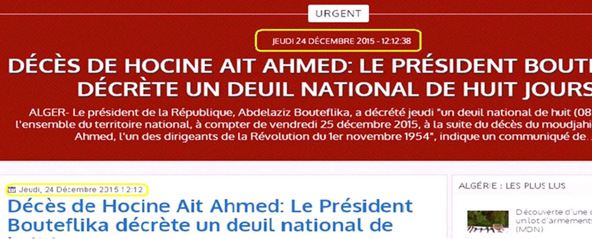 Humilié par le MAK et le GPK, Bouteflika se résout a décréter 8 jours de deuil suite au décès de Hocine Ait-Ahmed