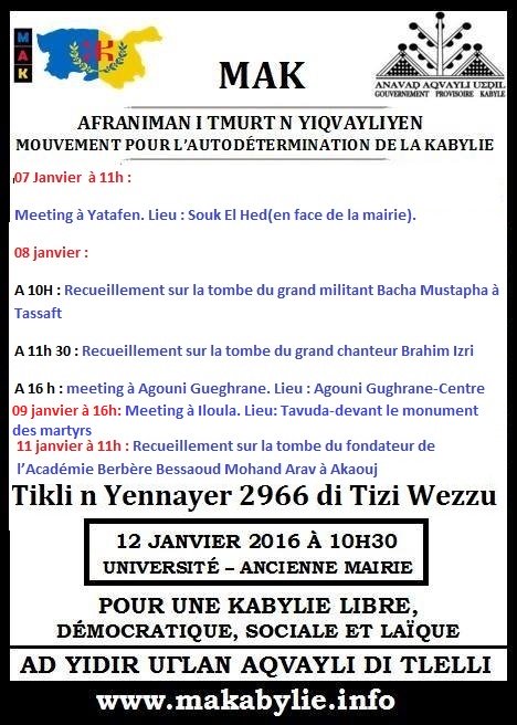 MAK / Célébration de Yennayer à Tizi Wezzu : Meetings, recueillements et marche