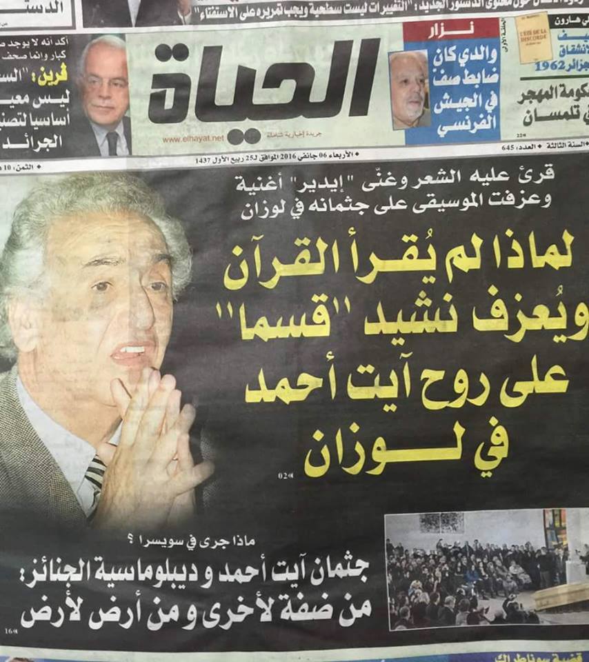 Le journal El Hayat insulte les coutumes kabyles. Réponse du Dr. Racid At Ali uQasi