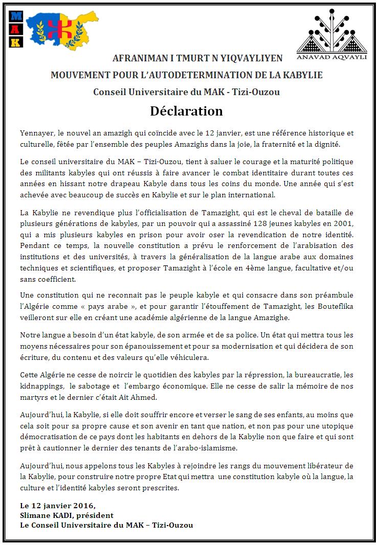 Conseil Universitaire du MAK deTizi-Ouzou 