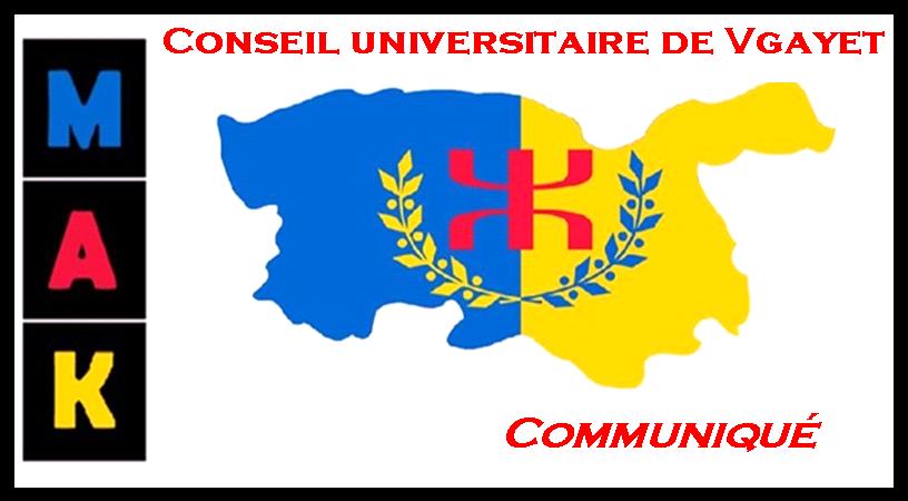 Communiqué du Conseil universitaire MAK de Vgayet