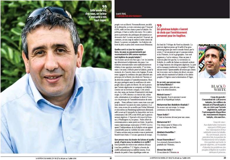 Lyazid Abid au journal La Dépêche du Maroc : « L'armée algérienne est un facteur d'insécurité en Kabylie »