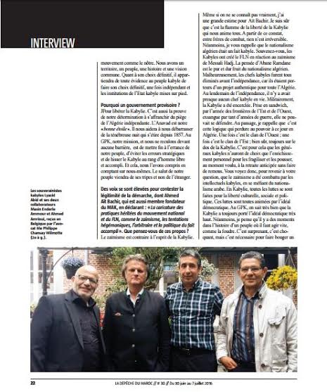 Lyazid Abid au journal La Dépêche du Maroc : « L'armée algérienne est un facteur d'insécurité en Kabylie »