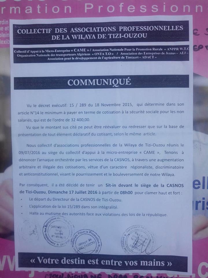 Des professionnels de Tizi Wezzu dénoncent les mesures « régionalistes et discriminatoires » de la CASNOS